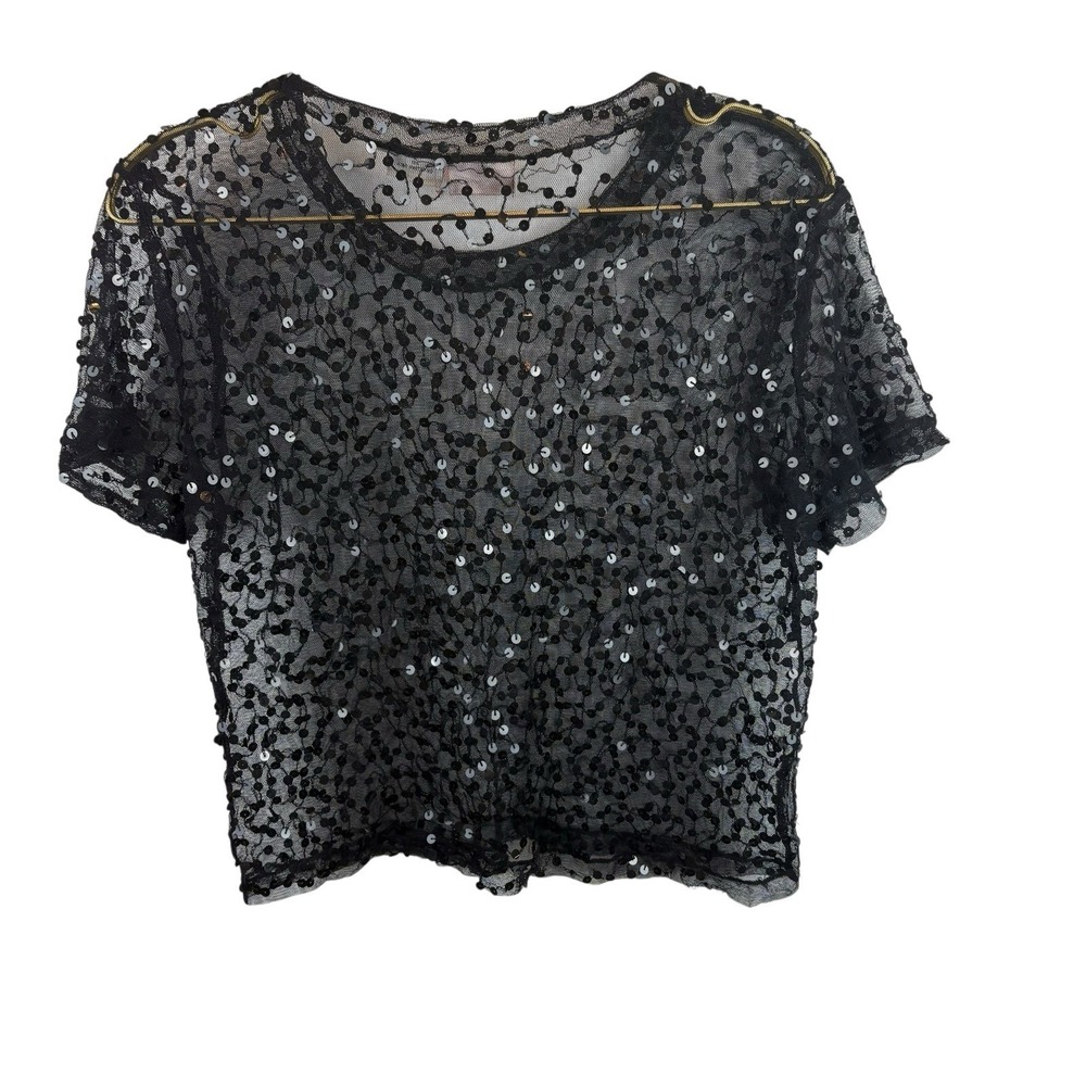 Corina Fashions Vintage‎ 100% Nylon Sequin See Through Top Size M